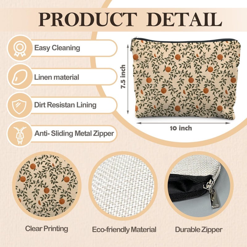 RYYCDOI Vintage Citrus Orange Makeup Bag, Boho Botanical Cosmetic Bags for Women, Fruit Makeup Bag, Fruit Lover Gifts, Orange Gifts for Women Cosmetic Bag Toiletry Bag - Image 2